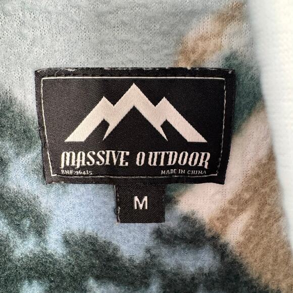 Massive Outdoor 1/4 Snap Mountain All Over Print Fleece Pullover Mens M Blue - Picture 9 of 13